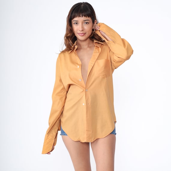 70s Shirt Muted Orange Cufflink Dagger Collar Shirt Button Up Shirt Long Sleeve Disco Shirt 1970s Collared Plain Seventies Men's Medium 15
