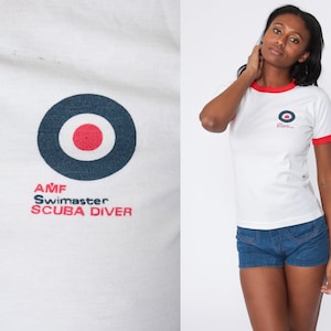 Scuba Diver Shirt Swimaster Retro TShirt Scuba Diving Shirt RInger Tee Vintage Single Stitch T Shirt 80s Travel Diver Small