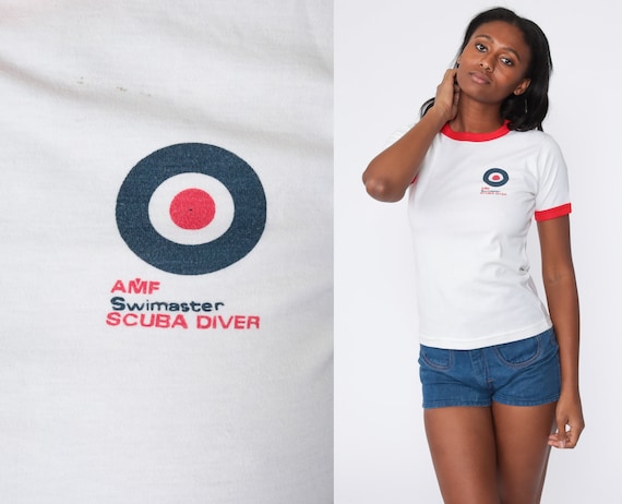 Scuba Diver Shirt Swimaster Retro TShirt Scuba Diving Shirt RInger Tee Vintage Single Stitch T Shirt 80s Travel Diver Small