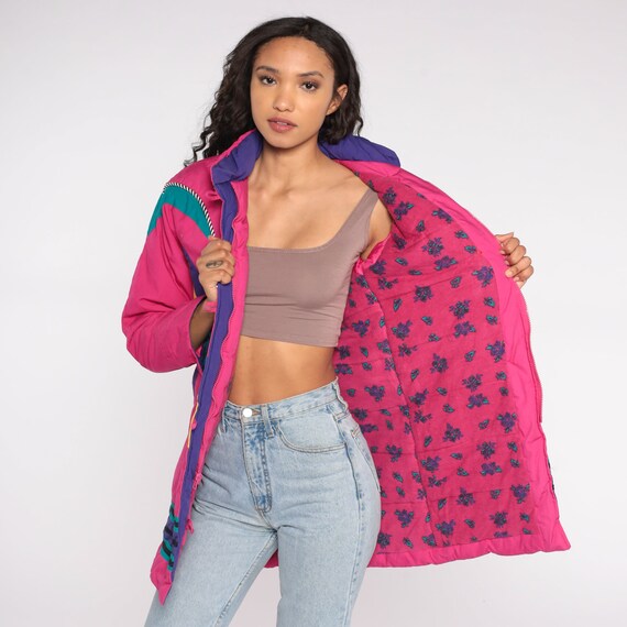 Neon Ski Jacket 80s Puffer Bright Pink Retro Abstract… Gem