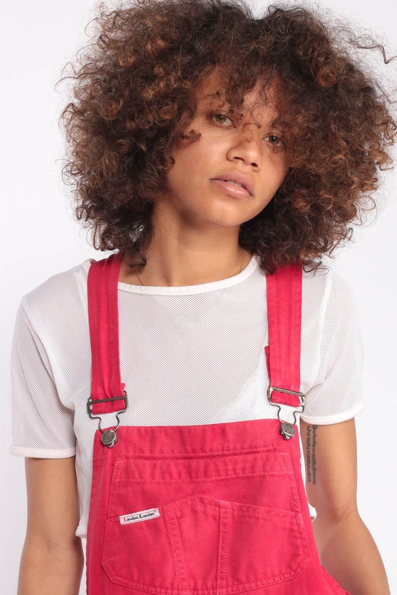 Pink Overall Shorts 90s Jean Shorts Bib Shortalls Denim Romper London London Playsuit Grunge 