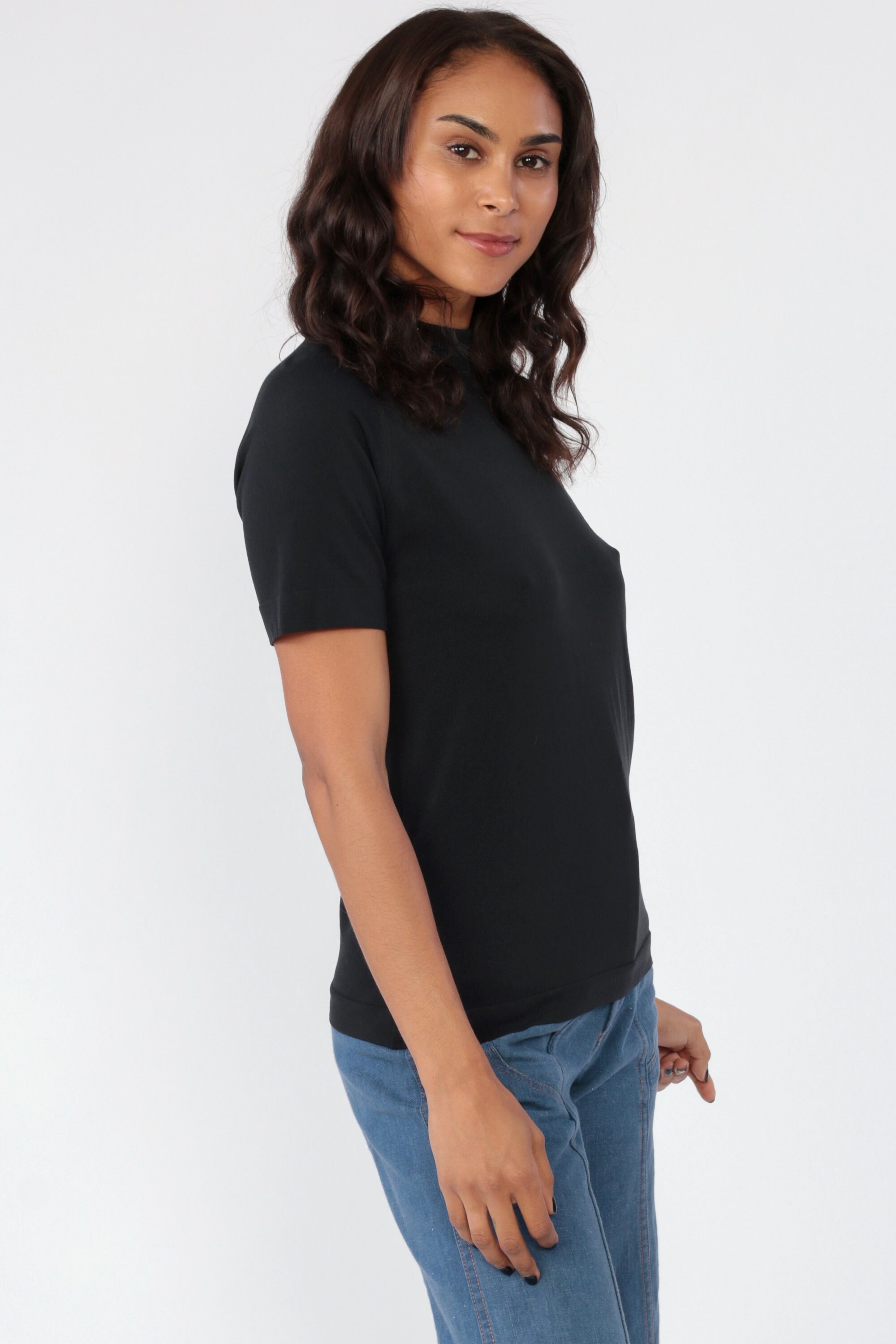 Download Black Shirt 70s Mock Neck Top Raglan Tee Simple TShirt ...