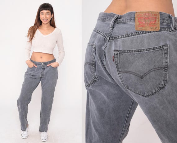 Levi's 501 Jeans Y2K Gray High Waist Straight Leg Denim Vintage Washed Faded Stone Wash Boyfriend Style Relaxed Fit Grunge Normcore Large L