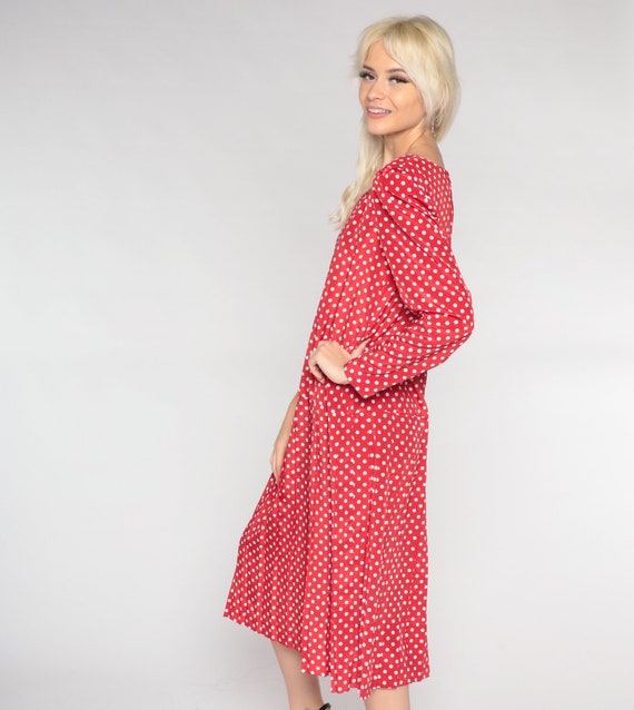 Polka Dot Dress 90s Red Midi Dress Long Sleeve Lo… - image 5
