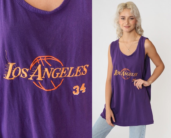 90s Lakers Tank Top Shaq 34 Purple Basketball Jersey Los Angeles