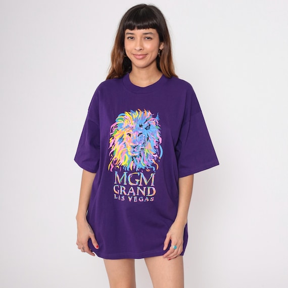 90s MGM Grand Las Vegas Purple Oversized Lion Graphic Vintage Casino Souvenir Tourist Nevada Travel Memorabilia Streetwear Extra Large XL