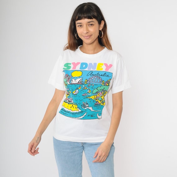 Vintage Sydney Australia T-Shirt White Sydney Harbor Shirt 90s Opera House Graphic Travel Tshirt Souvenir Destination T Shirt 1990s Small S