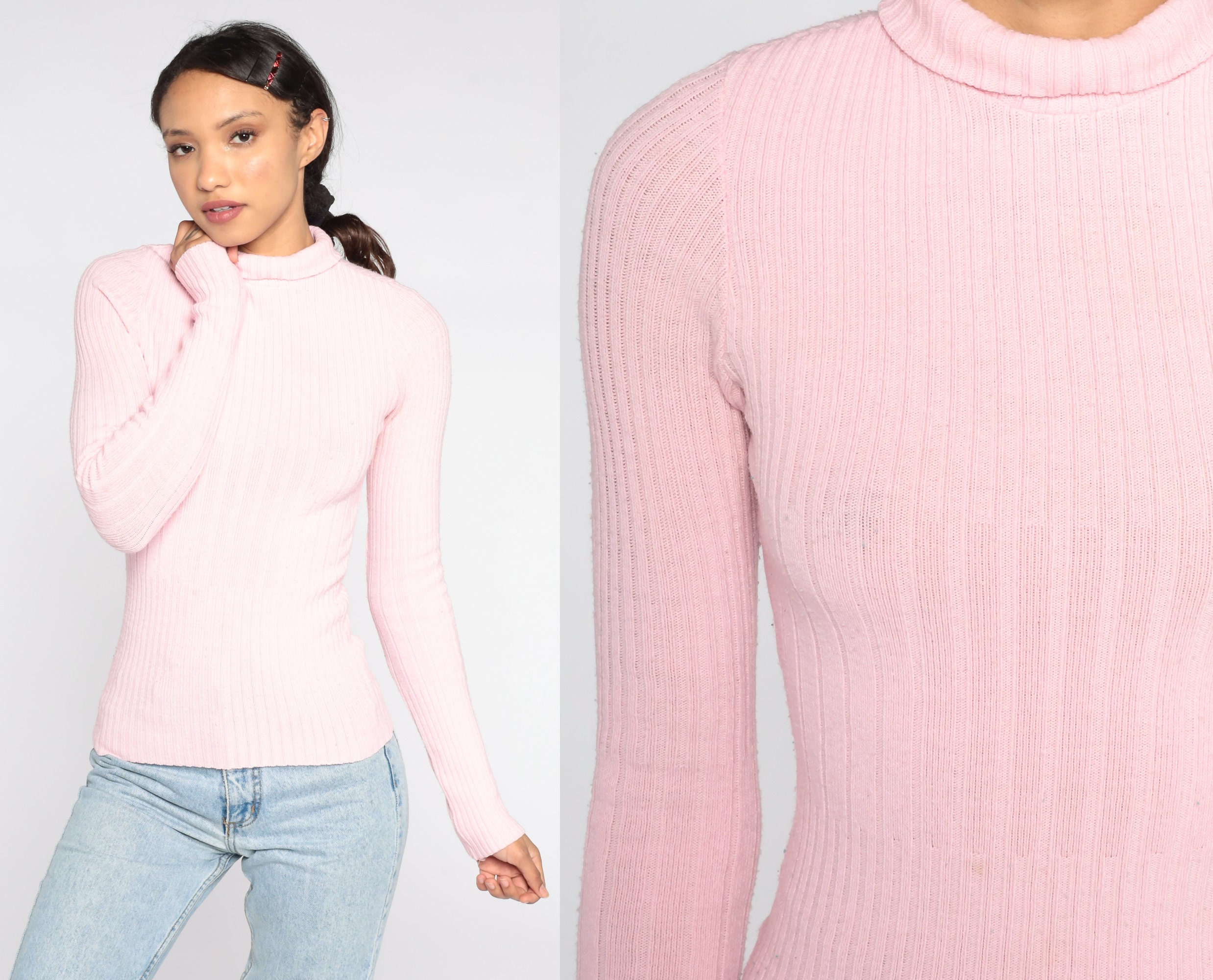 90s Turtleneck Sweater Baby Pink Sweater Ribbed Acrylic Blend - Etsy