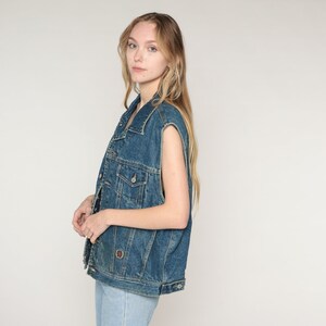 90s Denim Vest Tommy Hilfiger Button up Top Retro Sleeveless Jean Jacket Star Print Lining Biker Rocker Streetwear Vintage 1990s Large L image 5