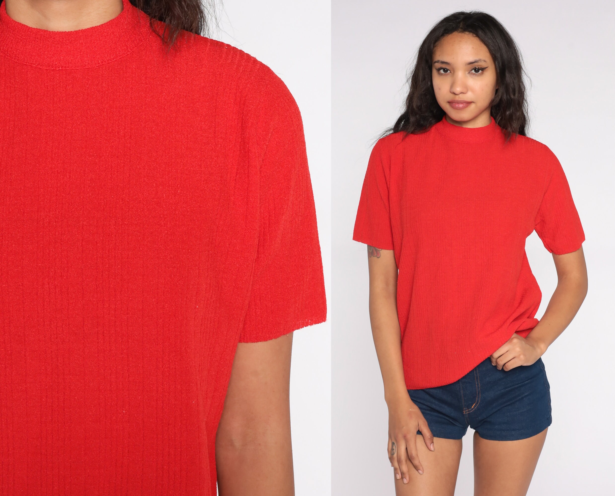 mock neck red top