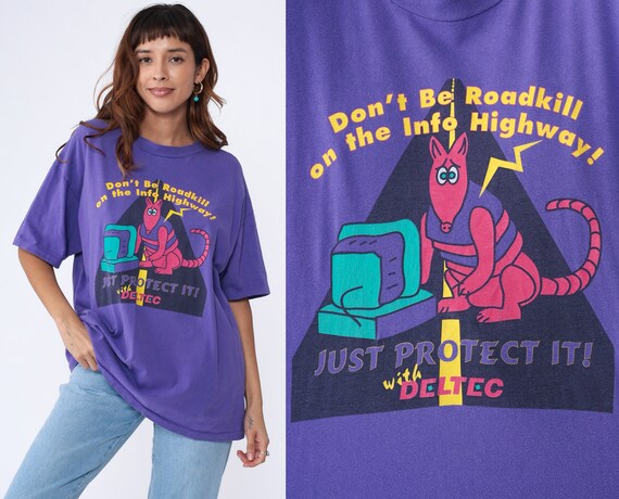 Deltec IT Shirt 90s Computer T shirt Internet Graphic Tee Cartoon Armadillo Tshirt Single Stitch Top Purple Vintage 1990s Extra Large Xl Etsy Australia