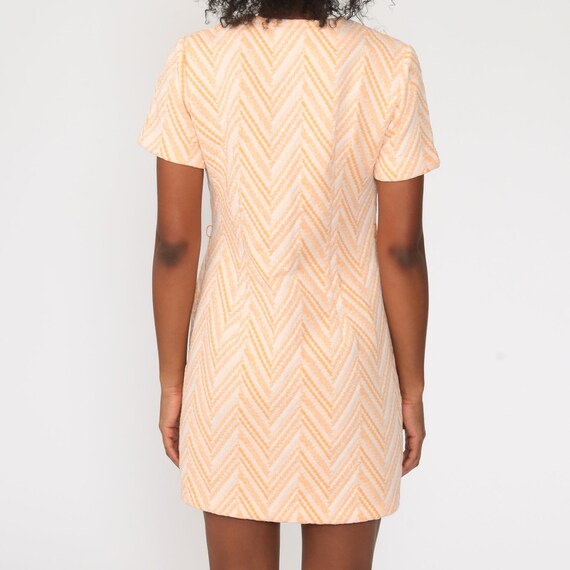 Orange Mod Dress 70s Mini Zig Zag Striped Front Z… - image 7