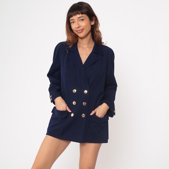 70s Nautical Blazer Navy Vintage Marchesa di Grasy Double Breasted Gold Button Wool Jacket Made in Italy Old Money Fashion Winter Medium M