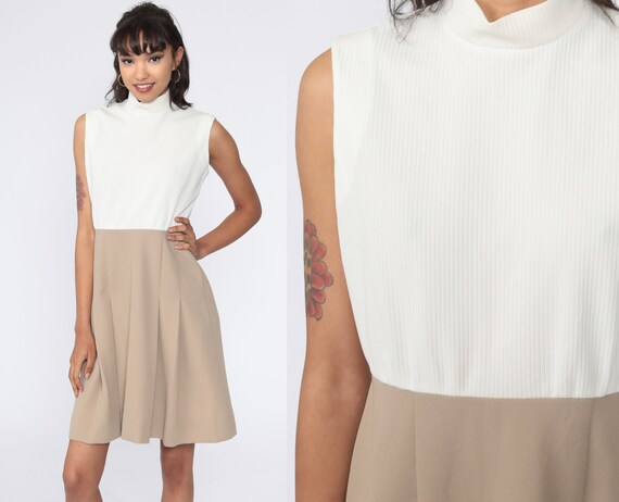 Mod Mini Dress High Mock Neck White 60s High Waist