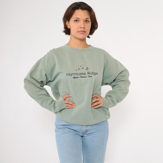 Vintage 90s Olympic National Park Sweatshirt Hurricane Ridge Sage Green Embroidered Crewneck Pullover Jumper 1990s Washington State Large