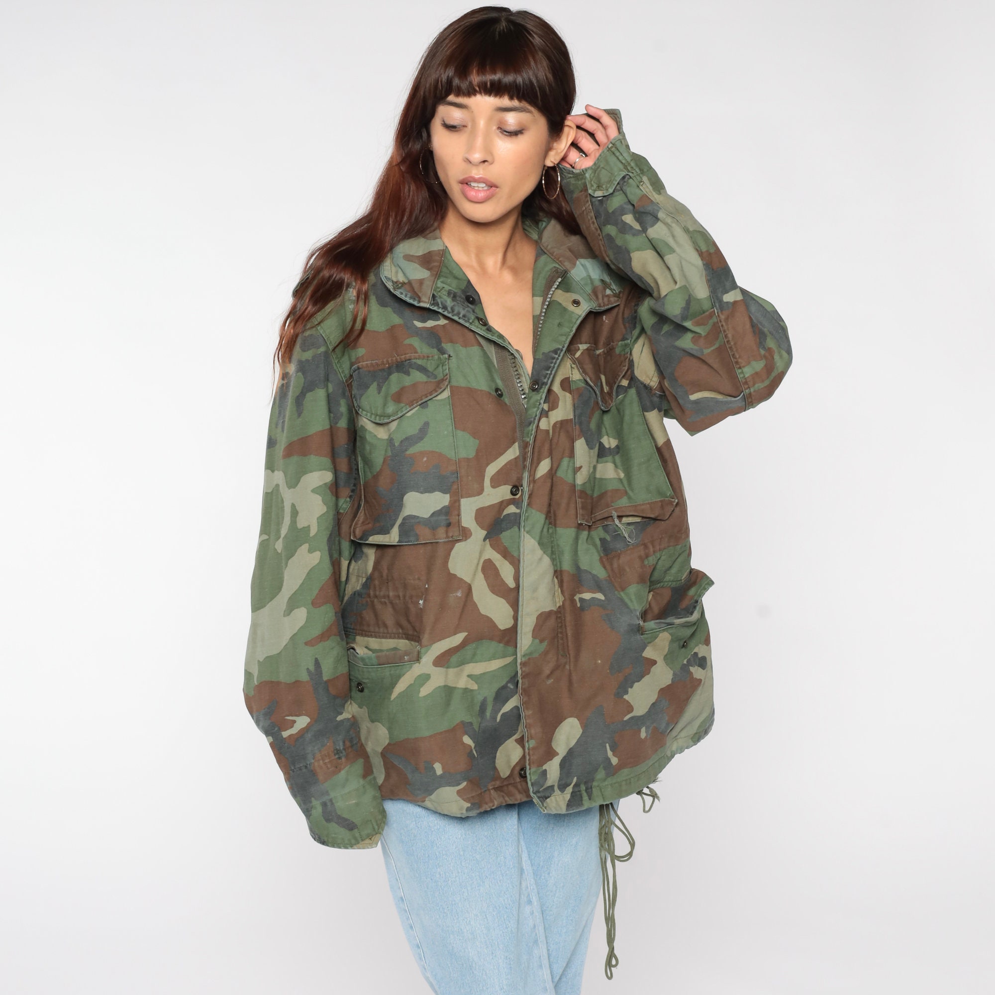 Camouflage Army Jacket CAMO Military Jacket Distressed Olive Drab Green ...