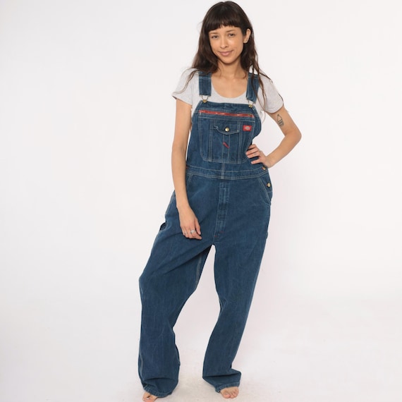 Dickies Denim Overalls Y2K Blue Cotton Dungarees Bib Front Zipper Pocket Grunge Workwear Vintage 90s Streetwear Carpenter Style Large L