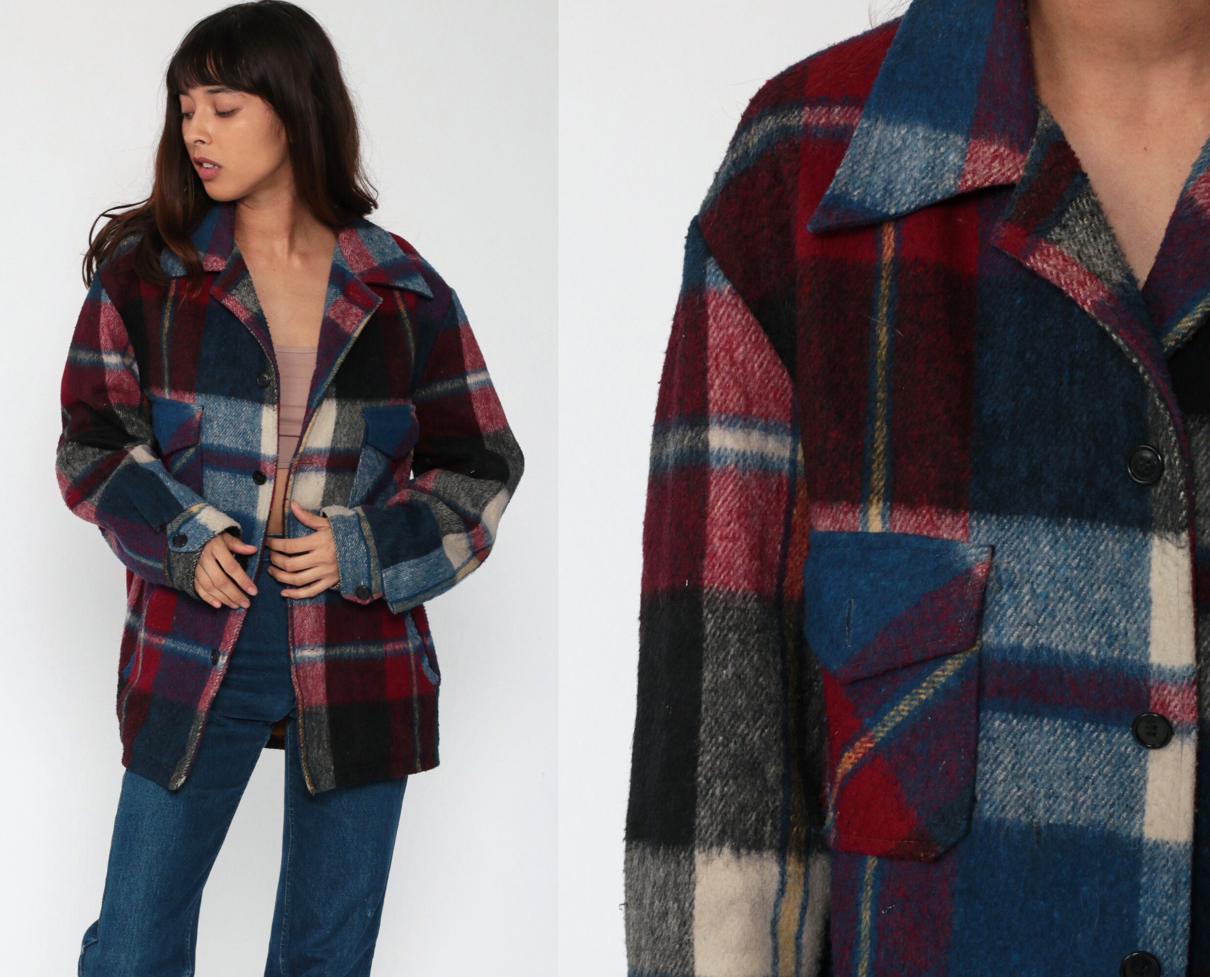 Blue Plaid Jacket Campus Jacket 70s 