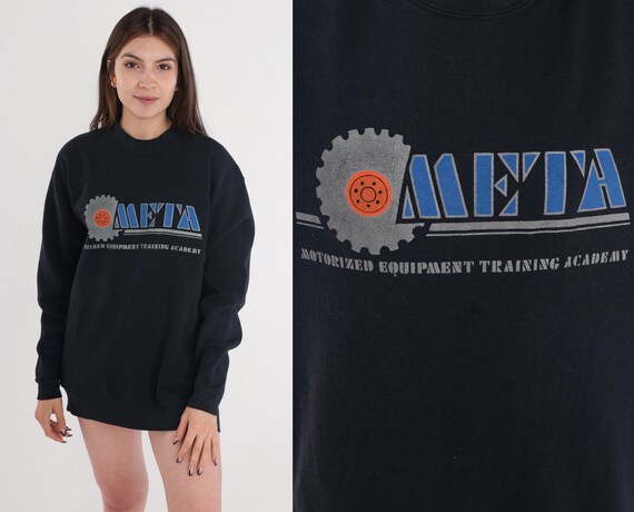META Sweatshirt 90s Maintenance Equipment Training Academy Trade School Graphic Shirt Pullover Crewneck Sweater Black Vintage 1990s Large L