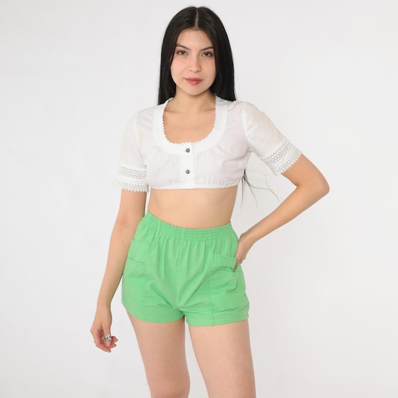 Vintage 80s Athletic Shorts Lime Green Jogging Shorts Running Gym Shorts High Waisted Casual Shorts 1990s Elastic Waist Extra Small xs