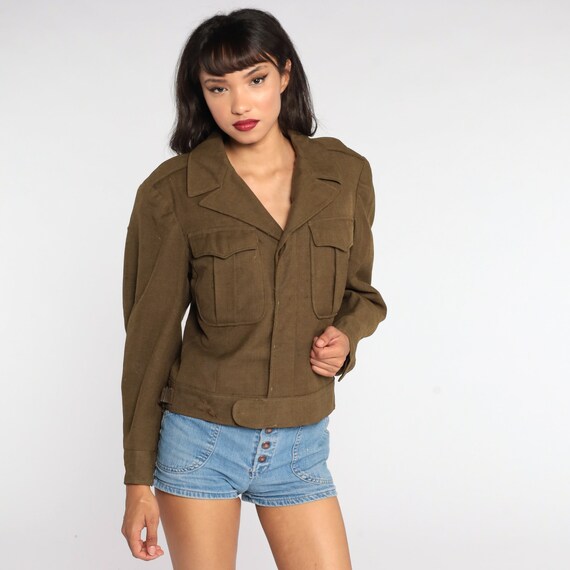 WW2 Wool Army Jacket 40s Military Jacket Brown Croppe… Gem