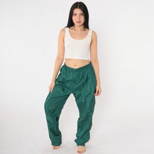 Vintage 90s Track Pants Green Nylon Jogging Pants Warmup