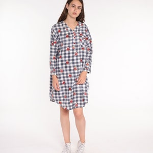 Nightgown Pajama Dress Flannel Teddy Bear Nightie 80s Checkered Retro Tshirt 1980s Kawaii Midi Medium image 3