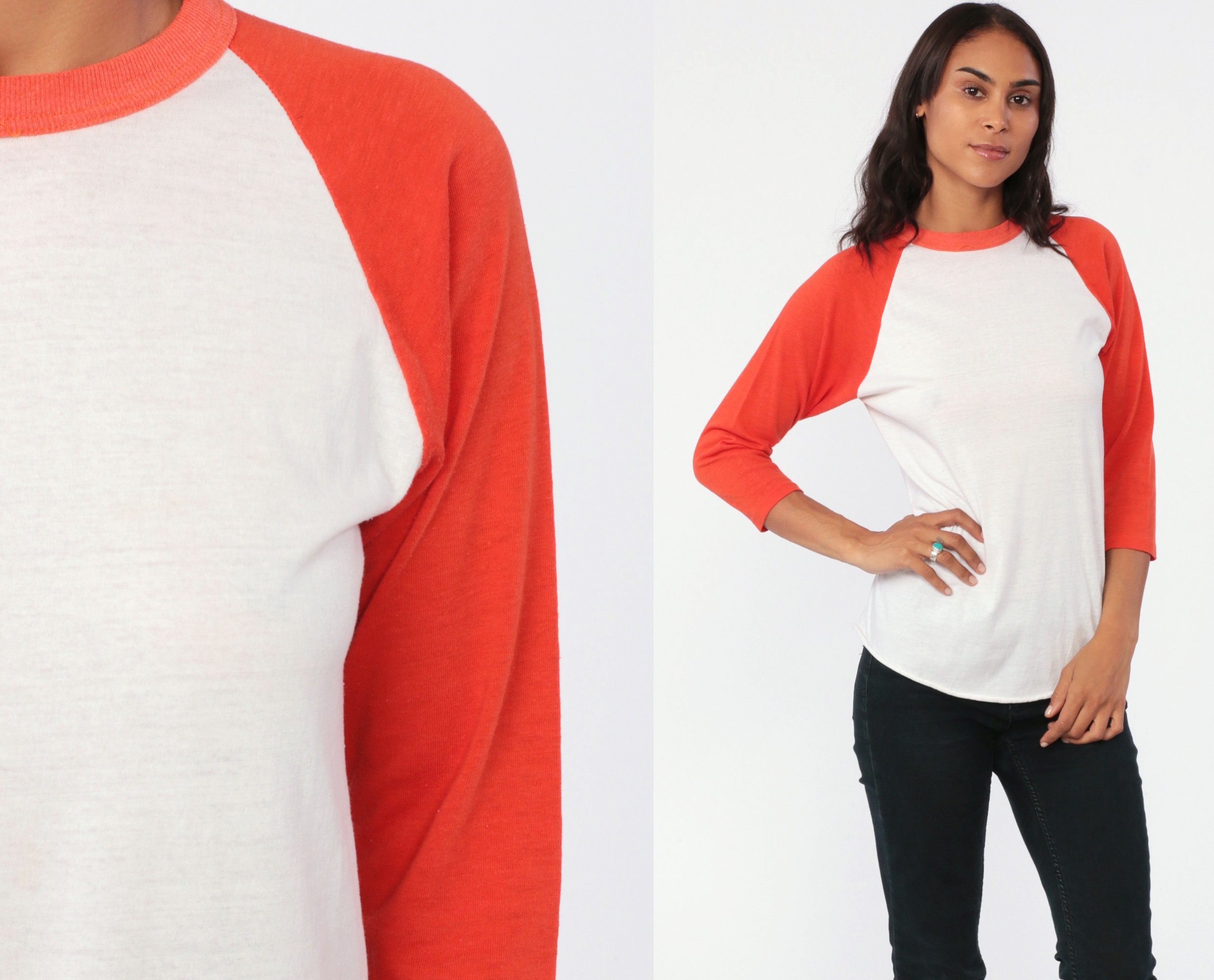 orange and white baseball tee