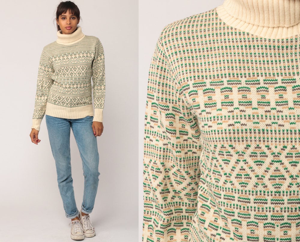 Turtleneck Sweater Striped Sweater 80s Ski Sweater Boho Etsy