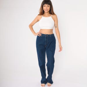 80s Straight Leg Jeans High Waisted Rise Jeans Retro Dark Wash Denim Pants Blue Relaxed Vintage 1980s H.I.S Chic Large 32 x 35 Tall