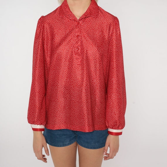 Polka Dot Blouse Red 70s Top Long Sleeve Button U… - image 7