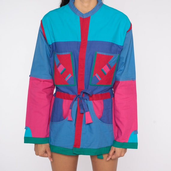 Bright Reversible Jacket 90s Color Block Open Fro… - image 8