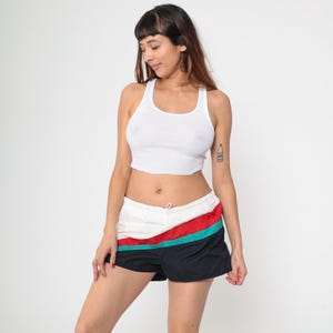90er Jahre Speedo Badehose Schwarz Weiß Color Block Gestreift Strand Shorts Surf Nylon Kordelzug Retro Surfer Vintage 1990s Herren Medium