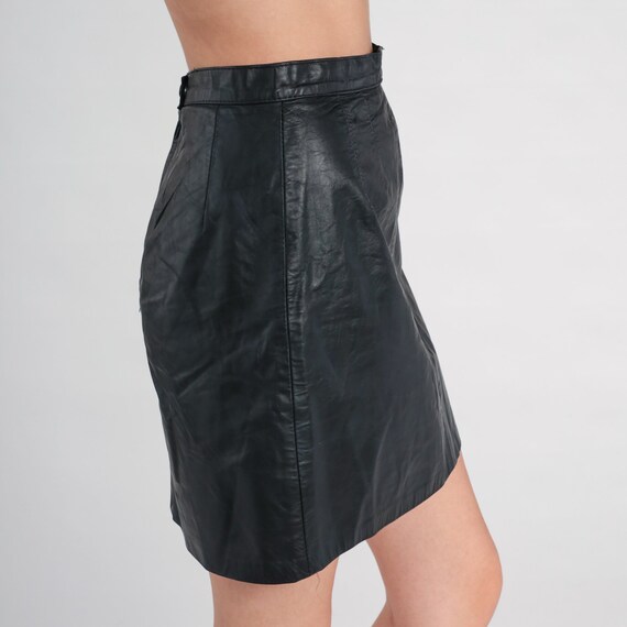 Black Leather Mini Skirt 90s Pencil Skirt Retro Glam Skirt Party Goth Punk High Waisted Clubwear Vintage 1990s Extra Small xs 25