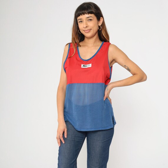 Vintage Mesh Tank Top 80s Frank Shorter Running Gear Sheer Shirt Sports Sleeveless Top Ringer Tee 1980s  Retro Color Block Medium Large