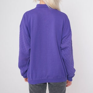 Quilted Purple Sweatshirt 90s Sweatshirt Plain Polo Pullover Sweater Long Sleeve Solid Basic Streetwear Vintage 1990s Medium Large image 5