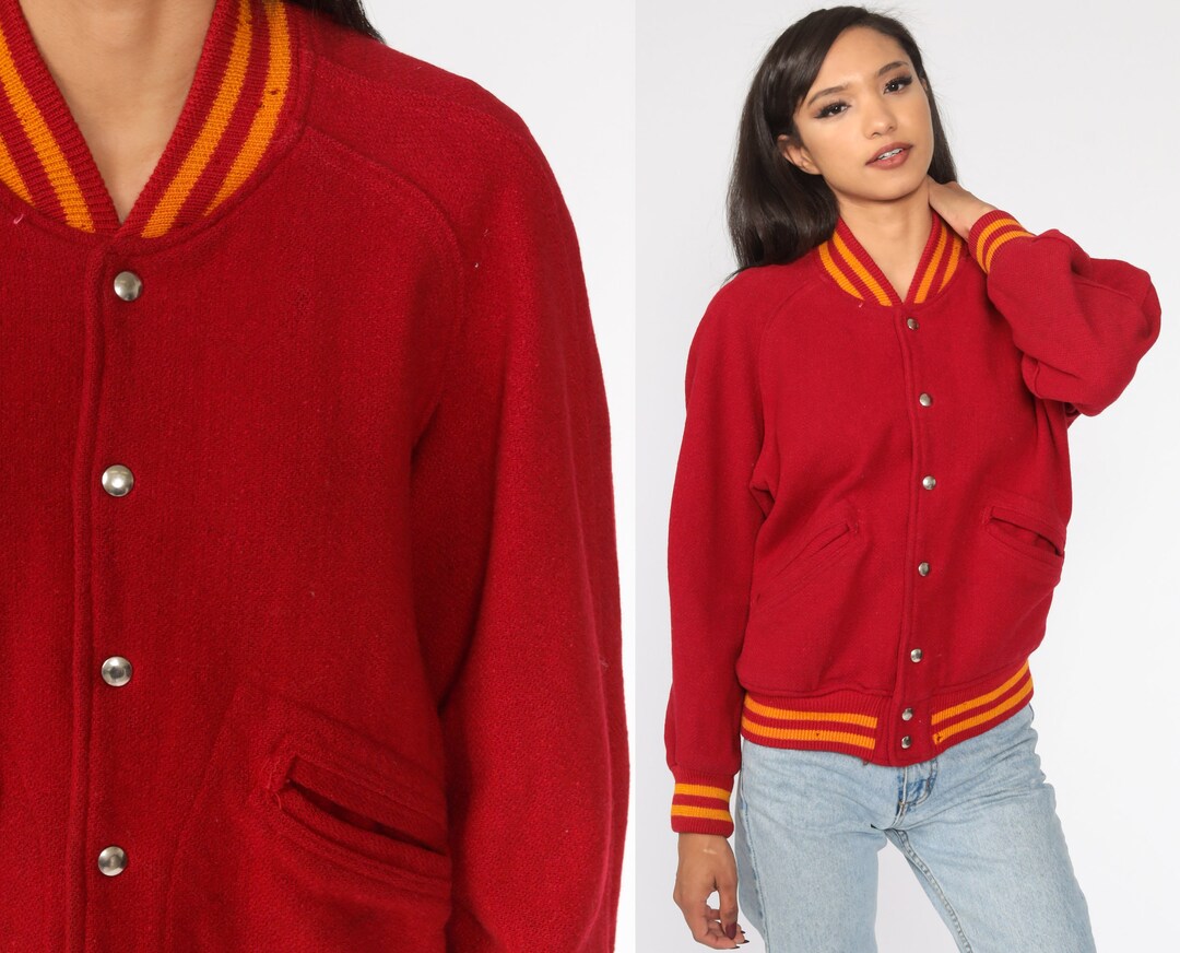 Red Letterman Jacket WOOL Varsity Jacket 80s Baseball Jacket Etsy