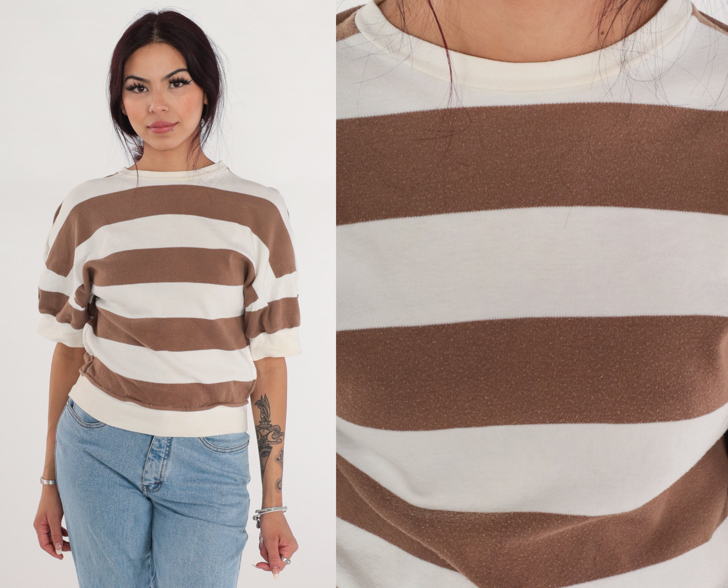 brown and white striped t shirt