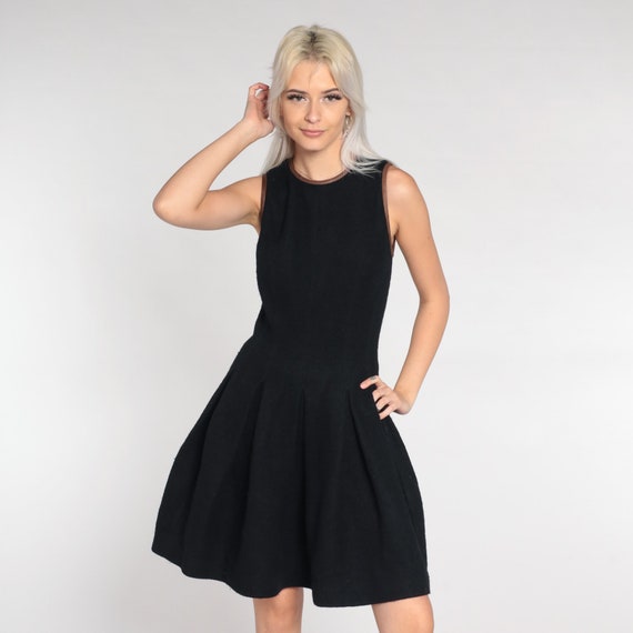 Black Mini Dress Y2k Ralph Lauren Wool Dress Plea… - image 4