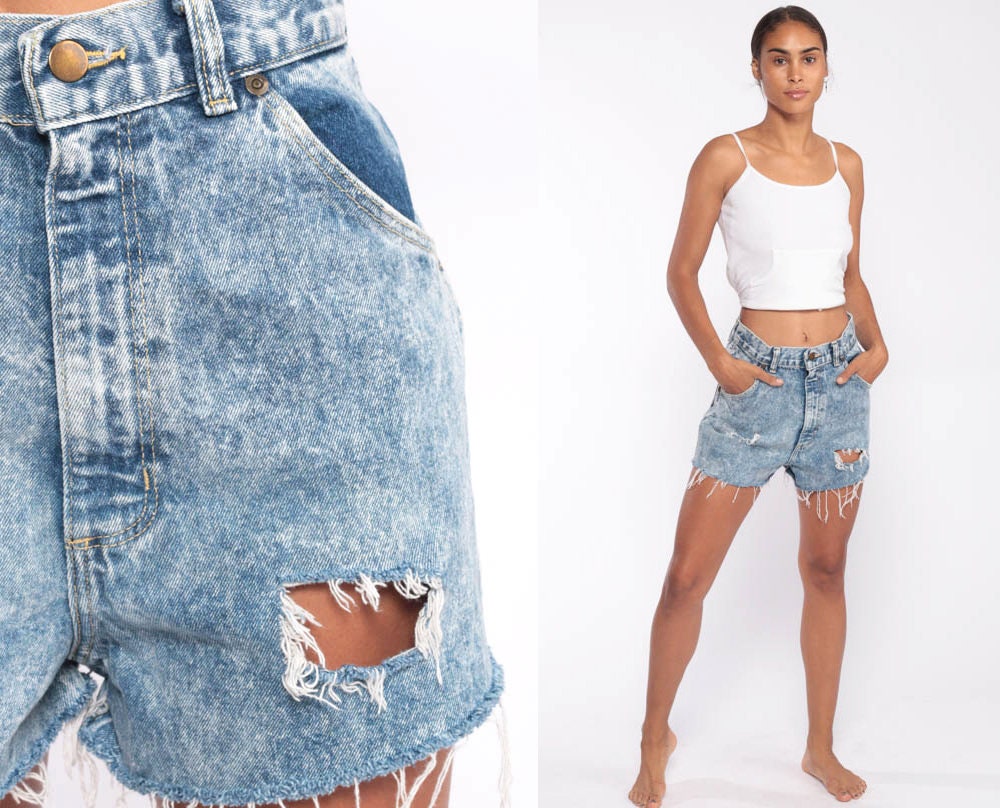 Acid Wash Denim Shorts Ripped Short 80s 