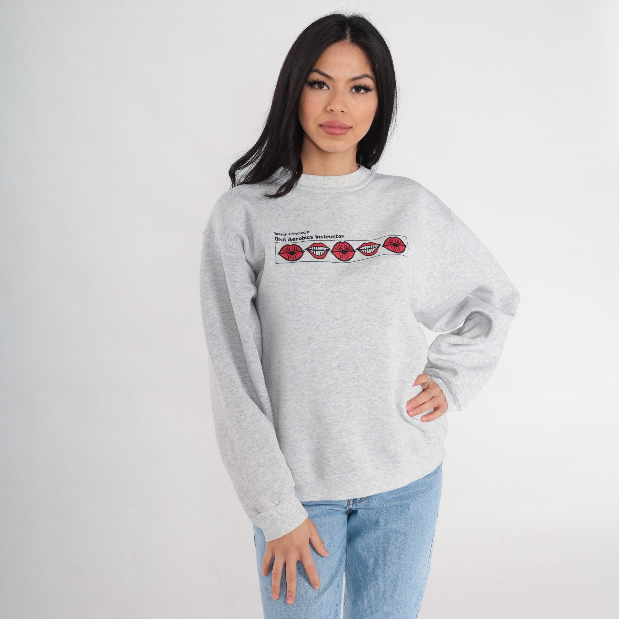 Lips Sweatshirt 90s Speech Pathologist Sweatshirt Oral Aerobics Kissing