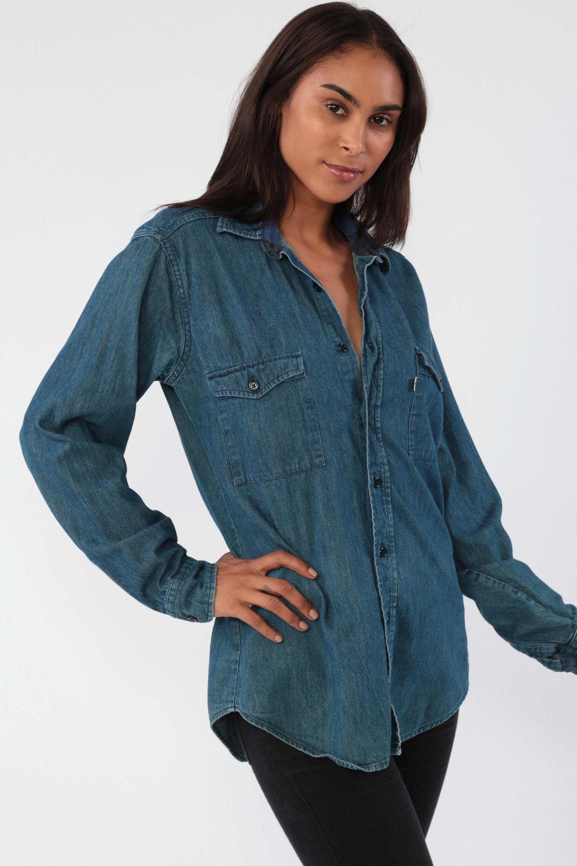 Levis Denim Shirt Button Up Shirt Levi Jean Shirt 90s Sutter Creek Blue Grunge Long Sleeve 