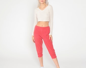90s Capri Pants Red Cropped Trousers High Waist Rise Capris Retro Summer Clam-Diggers Highwaters Flood Pants Vintage 1990s Small 28