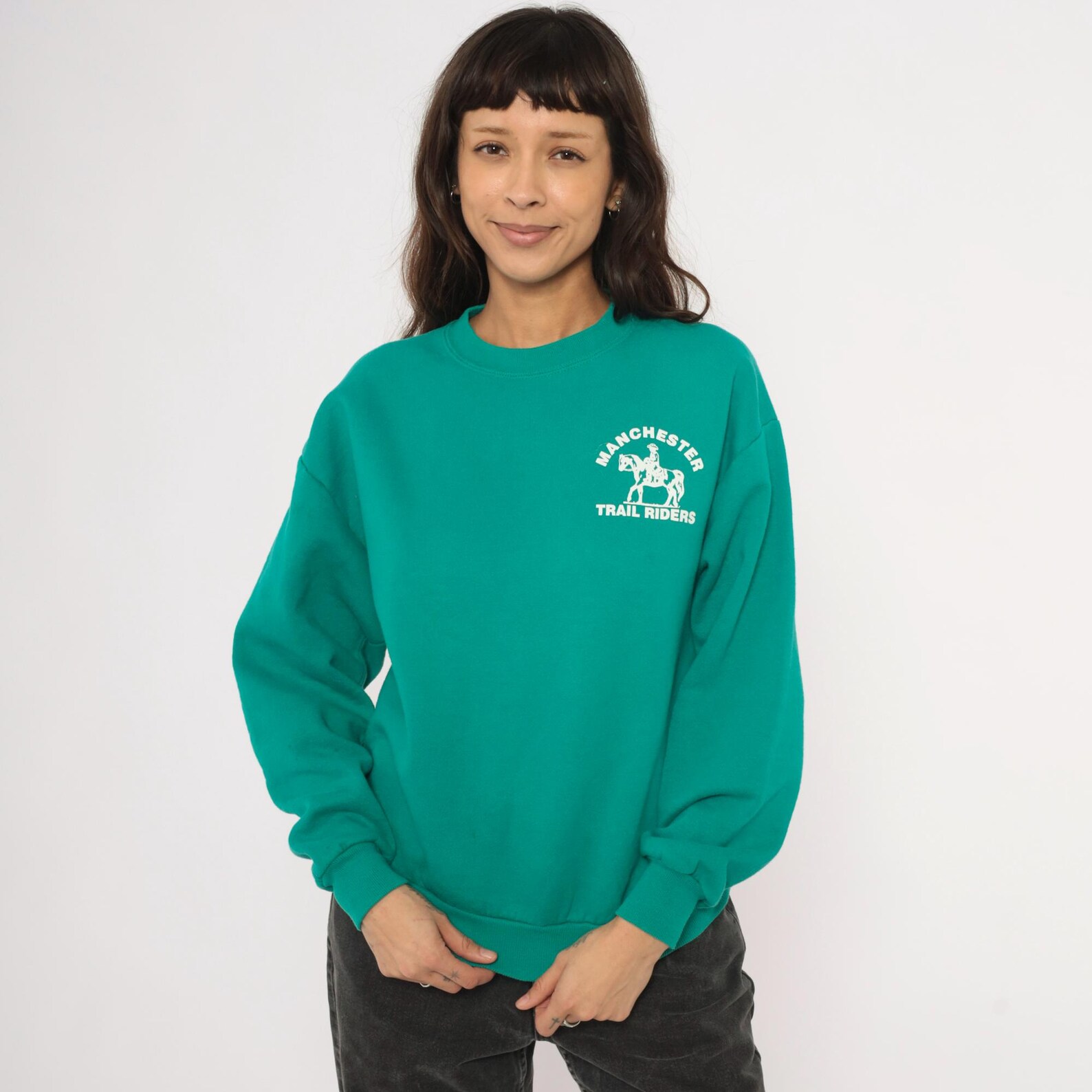 Manchester Trail Riders Sudadera ecuestre Manchester Trail Riders de los 90, color verde ...