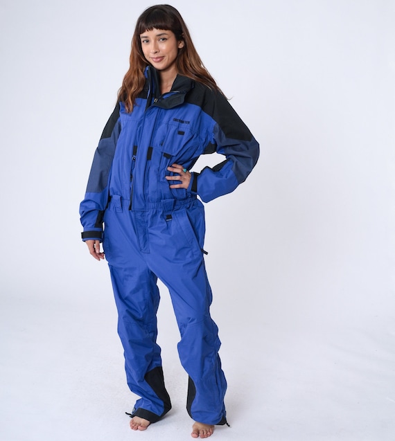 Y2K Snowsuit Obermeyer Ski Suit One Piece Winter Blue Black Ski Suit Long Sleeve Athletic 00s Retro Vintage Skiwear Sportswear Men's Large L
