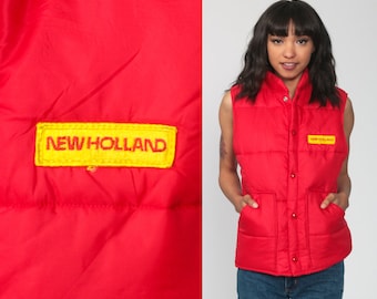 Red Winter Vest -- New Holland Sleeveless Jacket Ski Vest Puffer Vest 70s Vest Puffy Retro Vest 80s Vintage 1980s Weathercaster Small