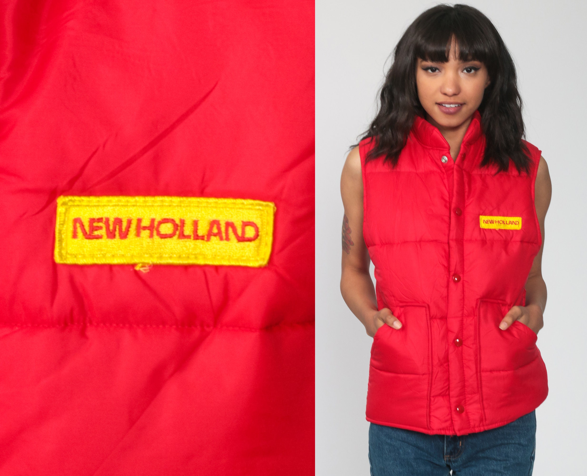 Gilet d hiver rougeveste sans manches New Holland Ski gilet doudoune des annees 70 gilet gonfle retro gilet des annees 80 des annees 80 vintage des annees 80 petit presentateur de meteo Etsy France