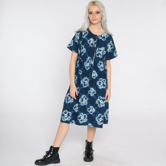 Tie Dye Dress 90s Grunge Dress Blue Floral Hippie… - image 2