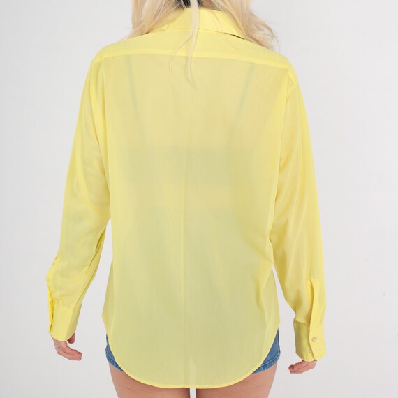 70s Button Up Shirt Sheer Yellow Shirt Button Up … - image 5