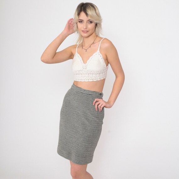 60s Pencil Skirt Grey Striped Mini Skirt Wool Blend Skirt High Waisted Secretary Fitted Wiggle Skirt Work Retro 1960s Vintage Extra Small xs